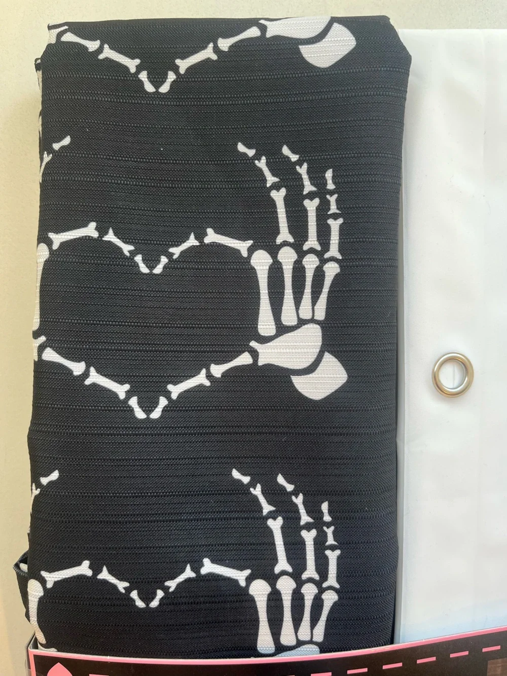 Betsey Johnson Halloween Black & White Skeleton Hand Heart Shower Curtain Set
